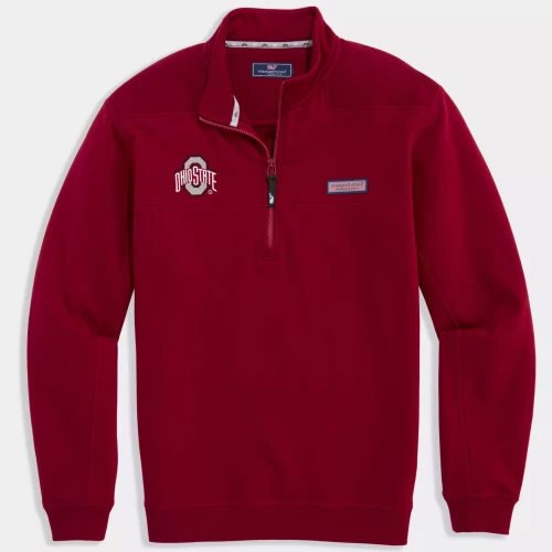 ohio state red quarter zip on a white background