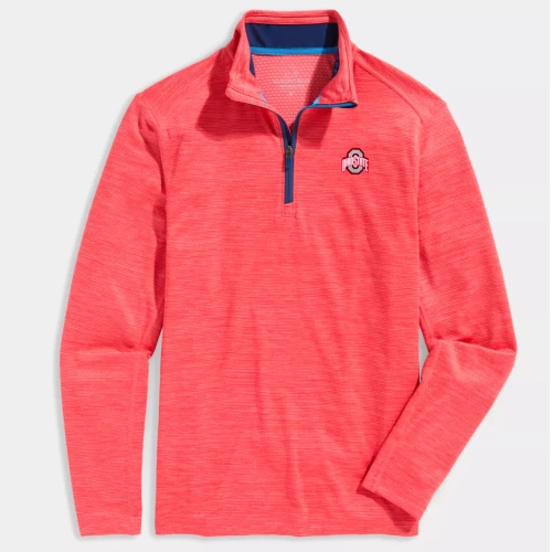 red quarter zip long sleeve with ohio state mark on the left chest 
