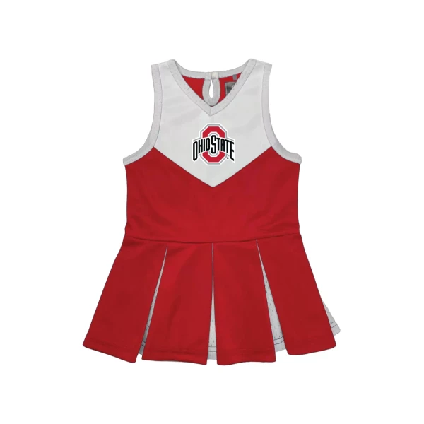 youth red and gray cheer dress with ohio state mark on the chest 