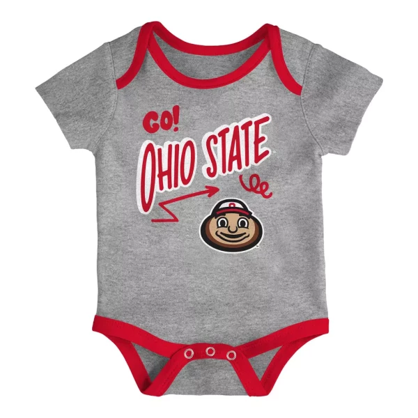 a gray and red onesie with Brutus on the front and 