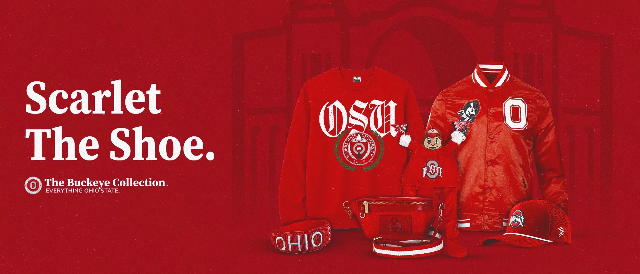 scarlet ohio state products on a scarlet ohio state inspired background